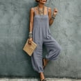 thumbnail image 2 of Women's Cotton Loose Fit Jumpsuit, Elastic Waist Casual Jumpsuit with Pockets, Solid Color Sleeveless, Lounge Beach Vacation & Outdoor Everyday Wear, Womens Rompers | UKHCCC,Gray M, 2 of 9