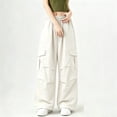 thumbnail image 4 of MexChoioe Womens Elastic Waist Drawstring Wide Leg Cargo Pants Adjustable Cuff Multi Pocket Outdoor Cargo Trousers, 4 of 6