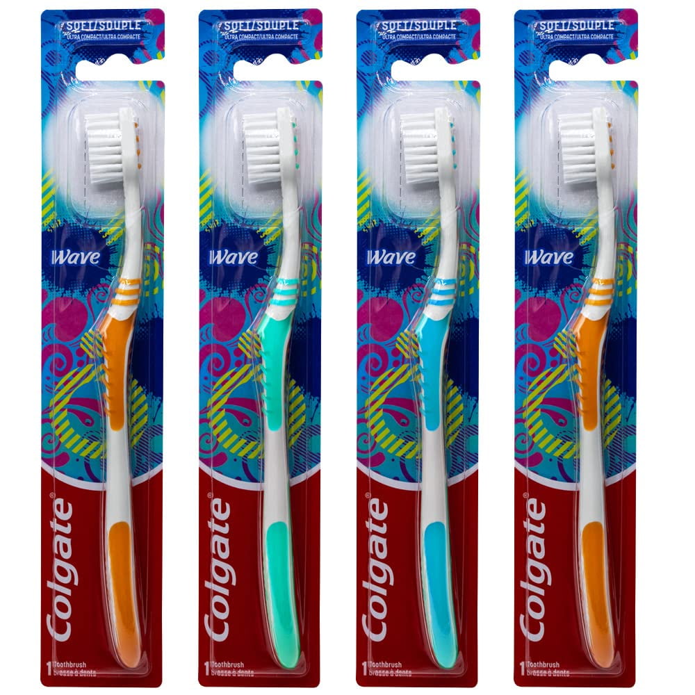 Colgate Wave Toothbrush, Ultra Compact , Soft (Colors Vary) Pack of 4