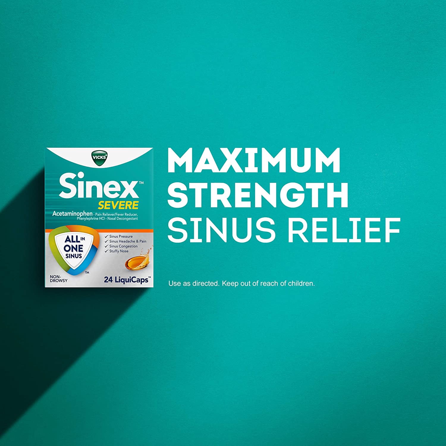 Vicks Sinex Severe Sinus Pressure & Headache Congestion HCI 24 ct, 4-Pack