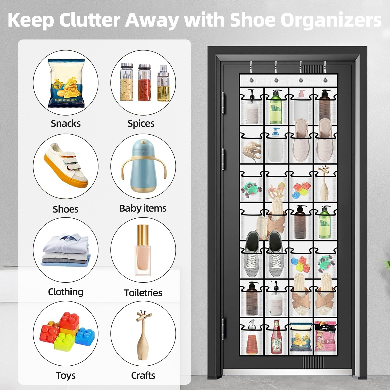 torio Over-the-Door Shoe Organizer, 28 Pockets, White photo 6