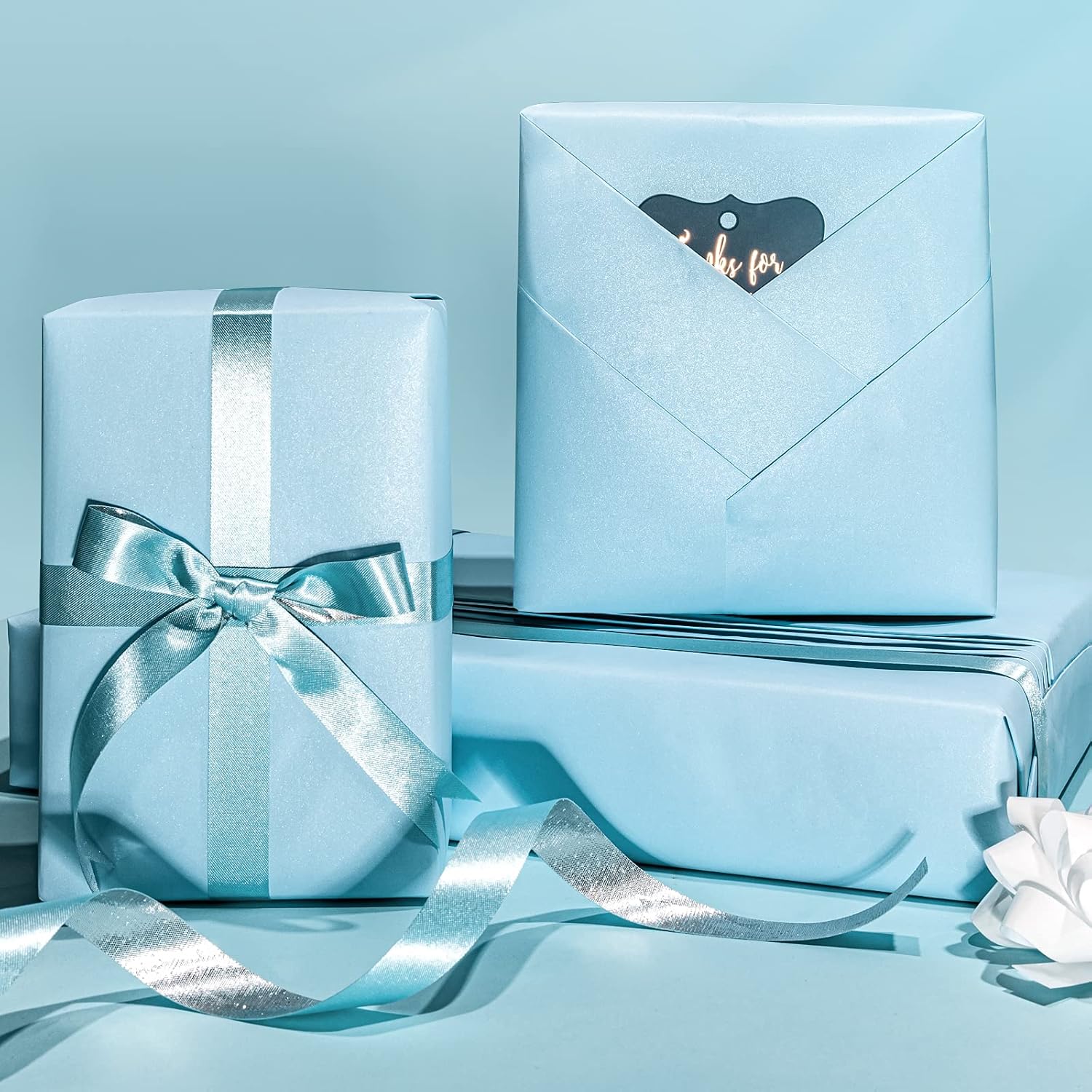 PrimeCook Shop Blue Matte Wrapping Paper - Solid Color Pearly - lustre Paper Perfect for Wedding, Birthday, Christmas, Baby Shower -17 Inches X 32.8 Feet