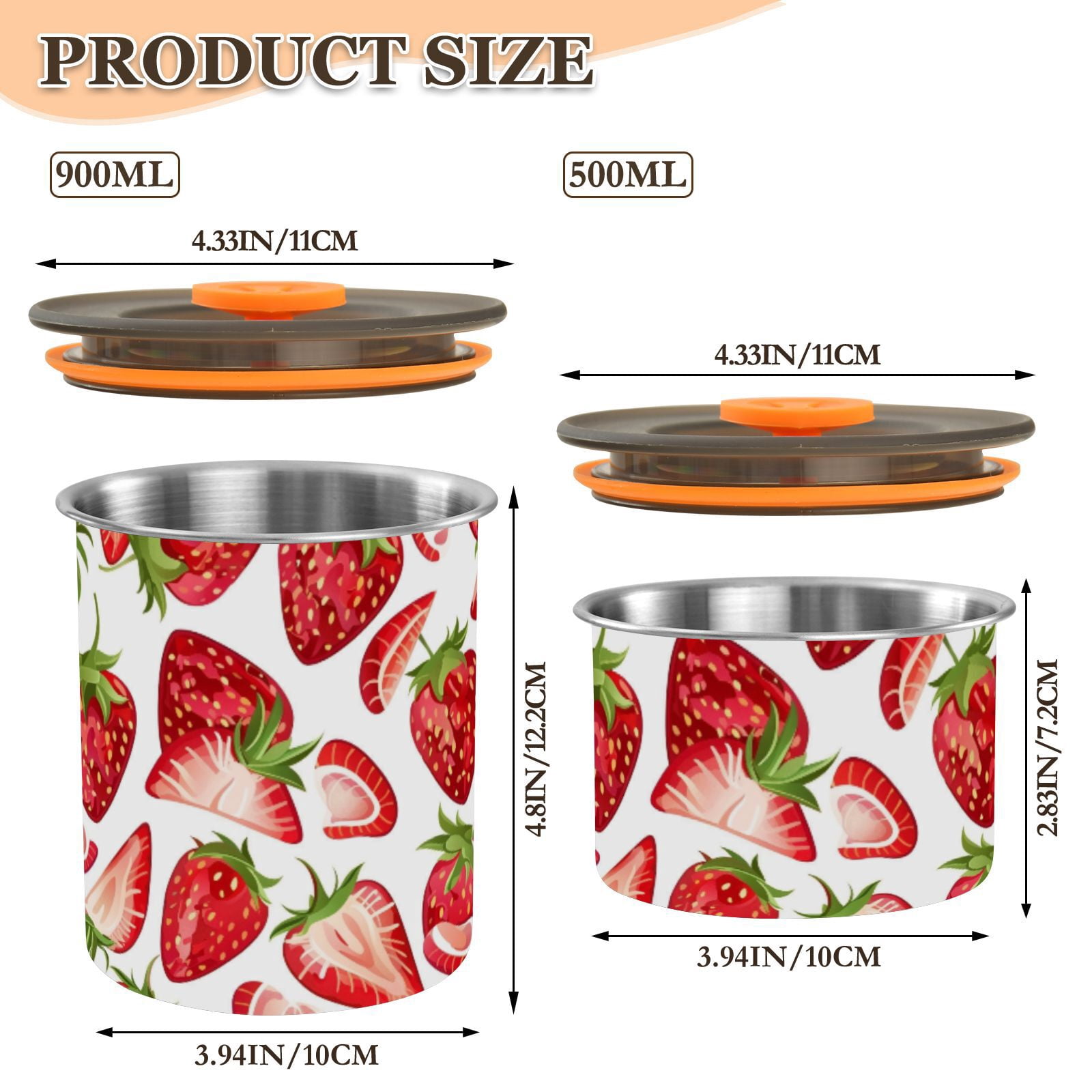 Strawberry Fruit Airtight Coffee Bean Canister 30oz Food Storage Containers with Lids For Gournd, Tea, Sugar, Flour, Rice, Cereal, Candy Cookie Jar