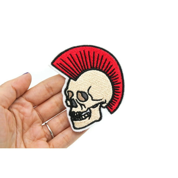 Punk Mohawk Skull Iron On Embroidered Patch