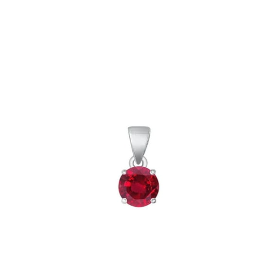 Sterling Silver Simulated Ruby Solitaire Pendant Round Charm .925 New Jewelry Female Unisex