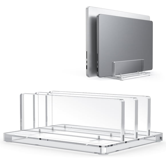 Vertical Laptop Stand for Desk, OMOTON Acrylic Dual Laptop Holder Desktop Clear Adjustable Dock for MacBook Pro Air, HP, All Gaming Laptops up to 17&acirc;? (Clear)