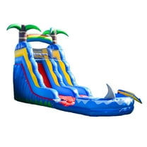 HeroKiddo 15FT Shark Commercial Grade Inflatable Water Slide with Splash Pool for Kids and Adults (with Blower), Wet Use, Summer Games