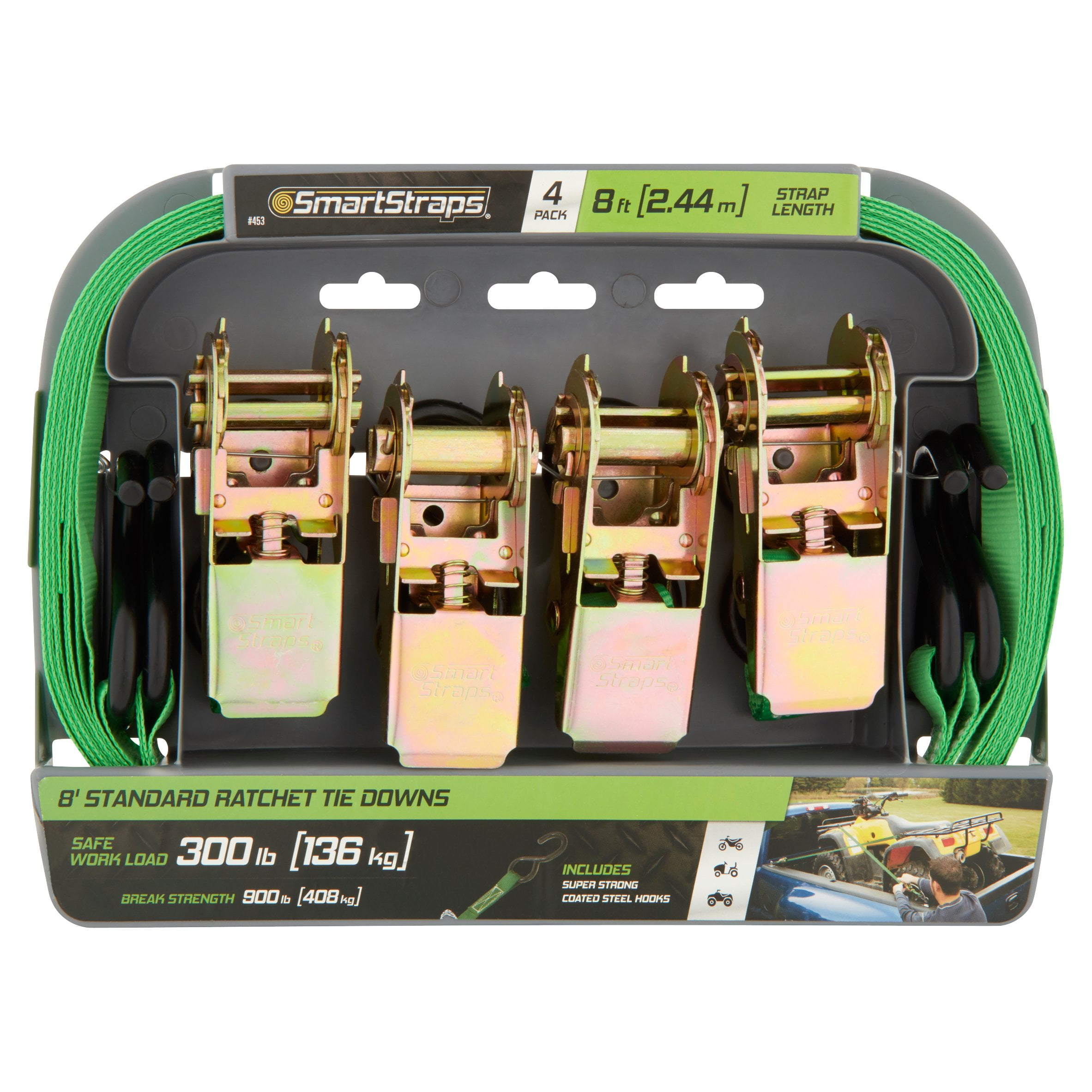 SmartStraps 8' Standard Ratchet Tie Downs, 4 pack