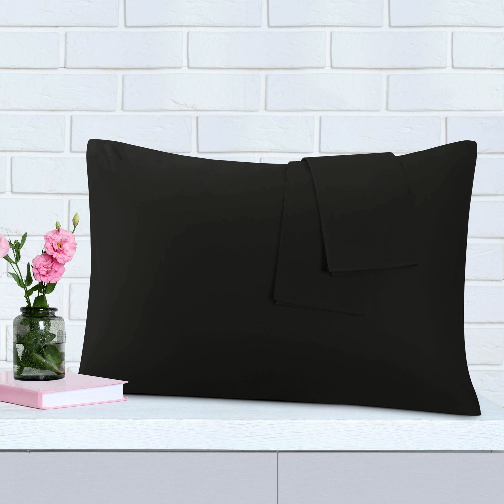 Unique Bargains 2 Pack 300TC Cotton Solid Pillowcases Black 20" x 36"