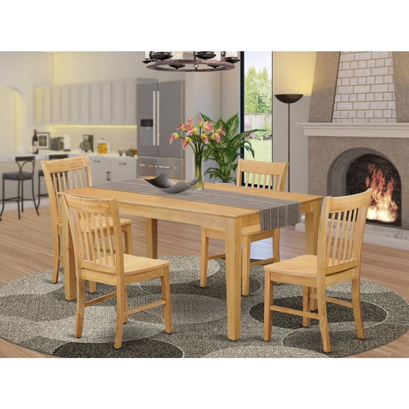 East West Furniture 5 Piece Kitchen Table Set- a Rectangle Dining Table and 4 Dining Room Chairs, 36x60 Inch, Oak