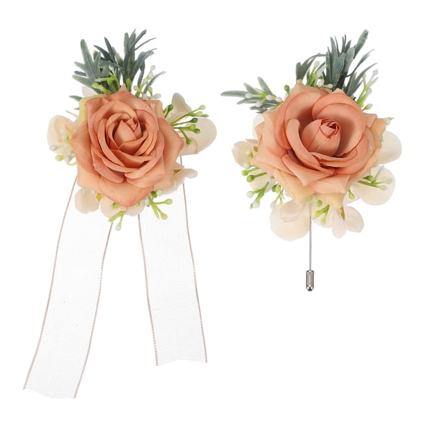 Conjunto de Corsage de Muñeca y Boutonnières Marrón Claro Uxcell, Corsage de Flores Artificiales para Boda Novia Novio Ceremonia Aniversario Baile Fiesta