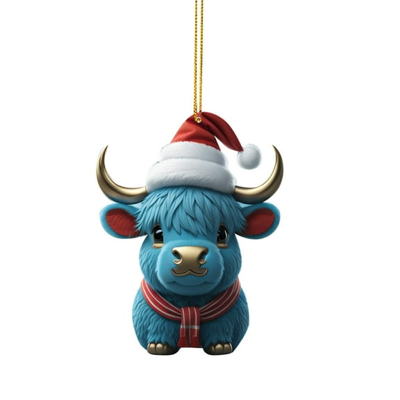 yulier Cow Christmas Ornament, Christmas Acrylic 2D Hanging Ornament, Cute Cow Pendant for Christmas Tree Decorations, Holiday Party Christmas Gifts for Kids