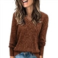thumbnail image 1 of Camisas de Larga con Cuello en V para Mujer, Blusas Casuales de Otoño, Suéteres Tipo Túnica Ligeros, Blusas de Moda 2025 Marrón XXL, 1 of 5