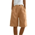 thumbnail image 2 of Besolor Womens Cotton Linen Bermuda Shorts Casual Loose Elastic Waist Plus Size Knee Length Beach Shorts with Pockets, 2 of 9