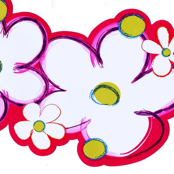 CONCORD WALLCOVERINGS Floral Wallpaper Border Scalloped Daisy Kids Bedroom Kitchen Washroom, Colors White Gray Red, Size 9 Inches by 15 Feet PW4091B