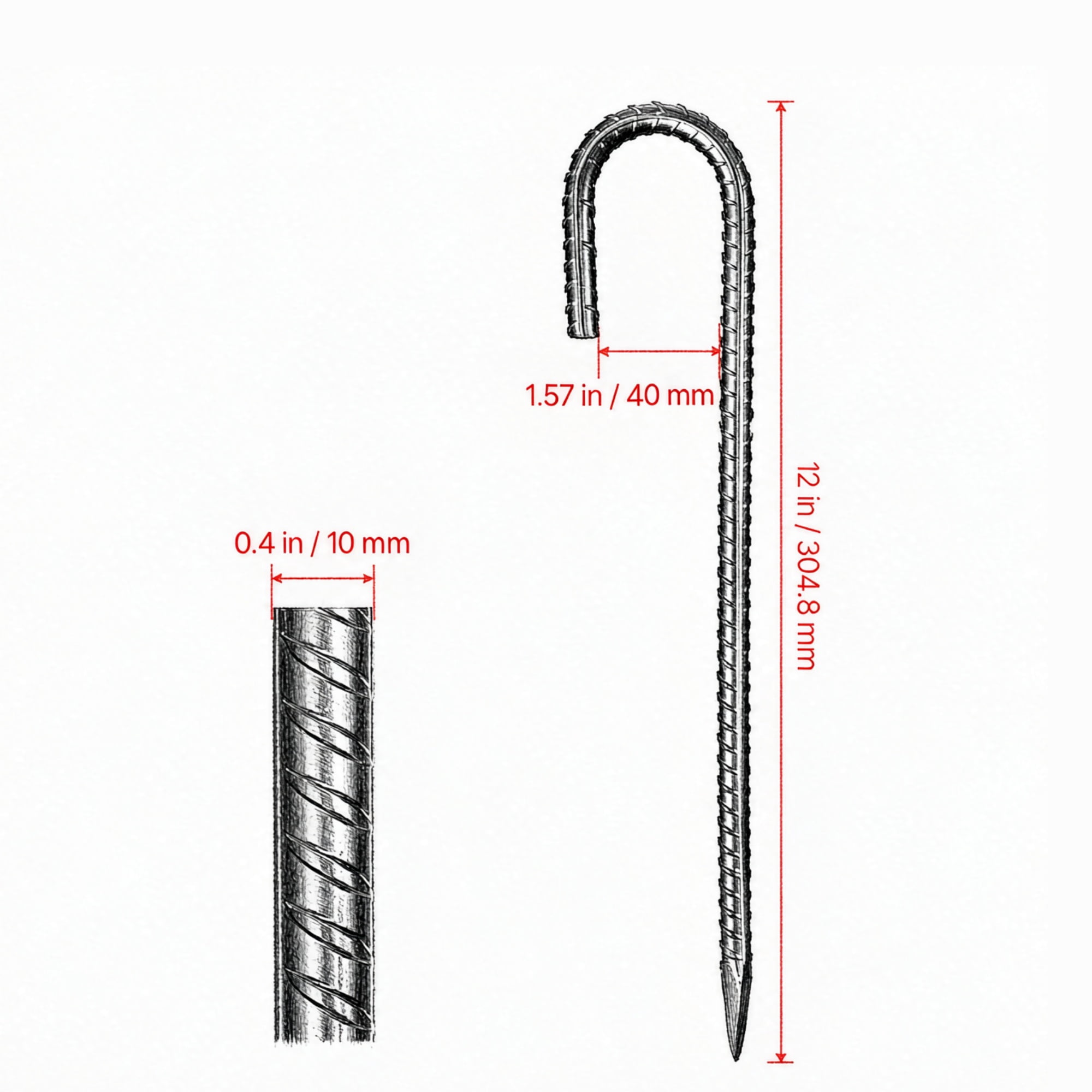12" Rebar Stakes, 16 Pack Heavy-Duty Galvanized Steel J-Hook Ground Anchors for Fencing, Gardening & Tents