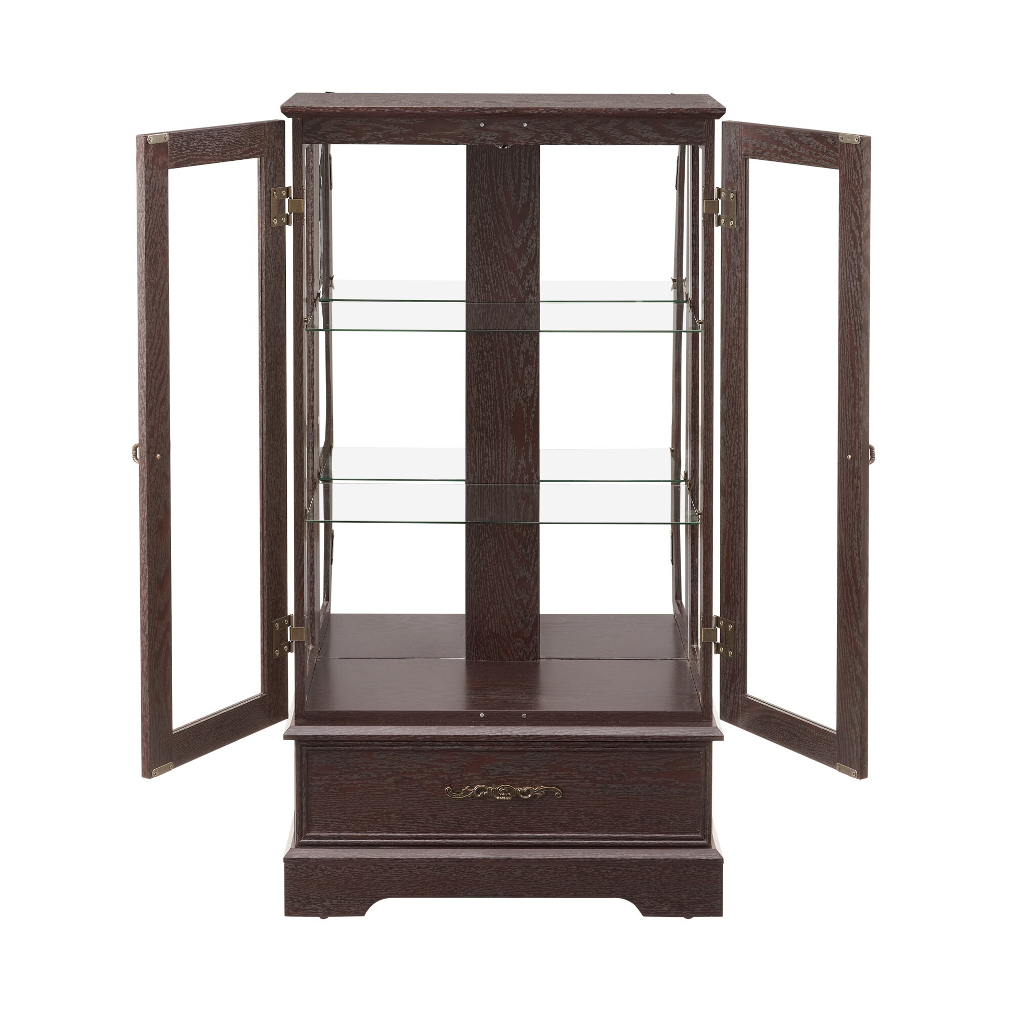 AENKYO 47" Retro Glass Curio Cabinet with Light Bulb - Vintage Display Case with Adjustable Glass Shelves, Cherry