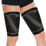 Copper Thigh Compression Sleeve(1 Pair), Hamstring Support for Men and Women Upper Leg Sleeves Thigh, Quad & Groin Support Anti-Slip Thigh Brace & Wrap for Running, Workout, Sports Recovery-L