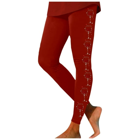 Fiaer Christmas Leggings for Women Trendy Plus Size Glass Printed Yoga Pants High Waisted Slim Fit Funny Graphic Workout Trousers Red XL