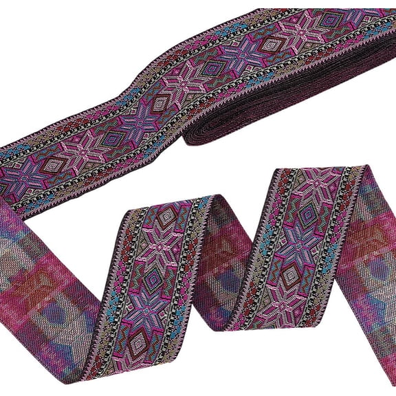 7.7 Yards Jacquard Ribbon 2 inch Vintage Embroidered Jacquard Trim Orchid Woven Fabric Ribbons Ethnic Floral Ribbon Fabric Trim for DIY Sewing Clothing Home Decor Craft
