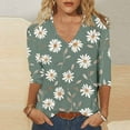 thumbnail image 2 of DDAPJ pyju Spring Tops for Women Trendy 3/4 Sleeve T-shirts Dressy Casual Floral Print V Neck Blouses Loose Fit Mid-length Tunics Gray XL, 2 of 6