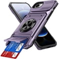 thumbnail image 3 of For Apple iPhone 17e/16e Phone Case with Finger Ring Holder Kickstand, Card Slots，Heavy Duty Shockproof Rugged Protective Working with Magnetic Car Phone Mount,Purple, 3 of 8