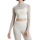 thumbnail image 2 of Hotfiary Camisetas de entrenamiento para mujer, camisetas cortas de manga larga con malla transparente acolchadas para Yoga, camiseta atlética para correr, gimnasio, cuello simulado, corte ajustado, 2 of 4