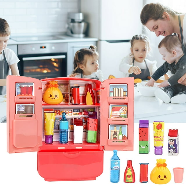 Kitchen Toy Kids Play Mini Refrigerator Double Door Smart Home Appliances Educational for Boys Girls