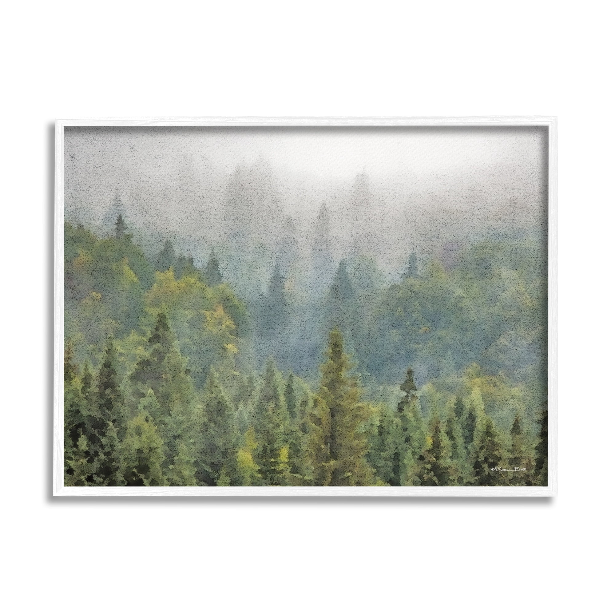 Stupell Industries Foggy Pine Forest Quiet Mountain Woods Atmospheric Painting,14 x 11, Design by Sn Ball