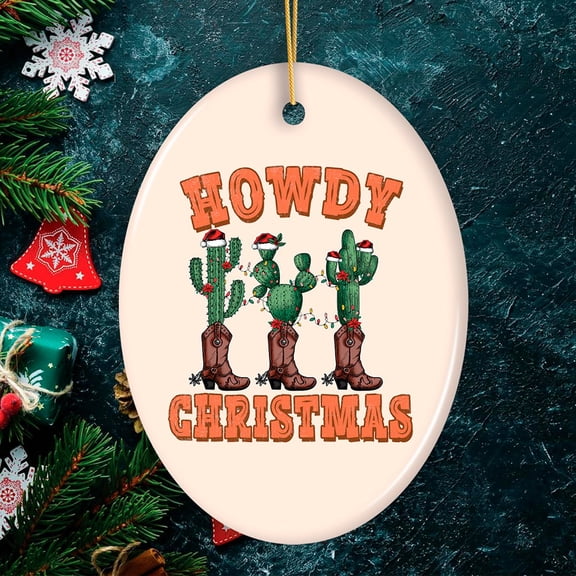 Howdy Christmas Cactus and Western Boot Ornament, Cowboy West Theme