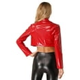 thumbnail image 2 of iiniim Women's Patent Leather Motorcycle Jacket Slim Short Biker Coat Lapel Cropped Shirt Coat S-3XL A Red XXL, 2 of 7