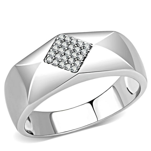 Anillo Color Plata Para Hombres de Acero Inoxidable Diamante Moderno