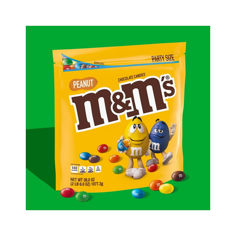 M&M'S Peanut Milk Chocolate Candy, Party Size, 38 oz Bag (Pack of 2)