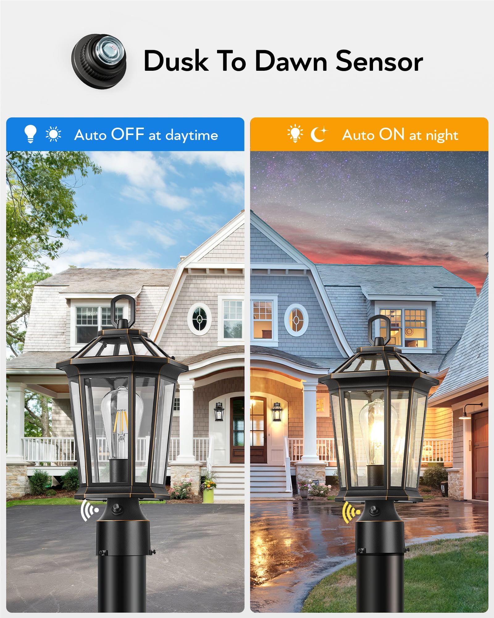VIANIS Dusk to Dawn Outdoor Post Lights, Black Light Posts for Outside with Pier Mount Base, 100% Aluminum Waterproof Exterior Lamp Post with Tempered Glass Panels for Garden (Hardwired 120V)