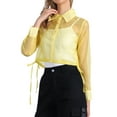 thumbnail image 4 of CAMISA DE MANGA LARGA TRANSPARENTE CON CUELLO PUNTA Y BOTONES PARA MUJER INSPIRADA CHIC COLOR AMARILLO CLARO TAMAÑO M, 4 of 6