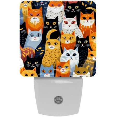 

Cats LED Square Night Lights - Energy Efficient and Stylish Decor for Any Room | Set of 2 Dimmable Bedside Lamps with Touch Control and Auto Timer