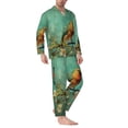 thumbnail image 2 of Picia Retro Birds Pattern Men’s Long-Sleeve Sleepwear Set - Soft 2-Piece Loungewear with Pockets, Comfy PJs for Relaxing Nights-Small, 2 of 7