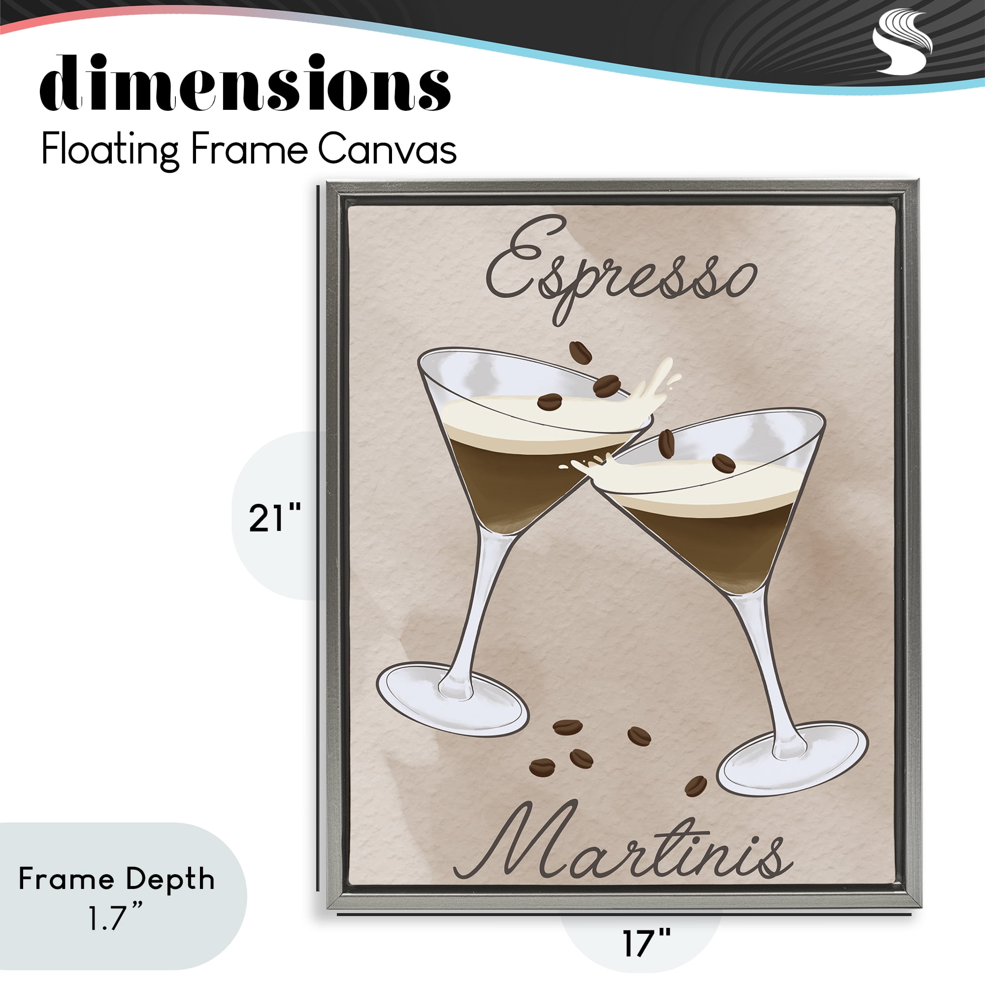Stupell Industries Cheers Espresso Martinis Gray Framed Floater Canvas Wall Art, design by Marcus Prime