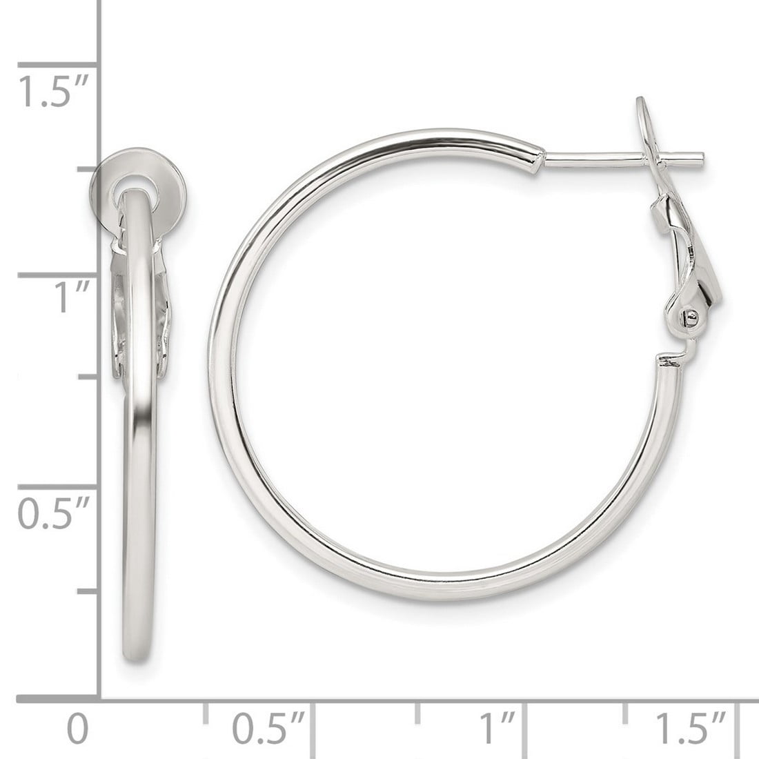 925 Sterling Silver Polished 1.75mm Omega Back Round Hoop Earrings 30x30mm Wide 1.75mm Thick Hoop Earring for Women
