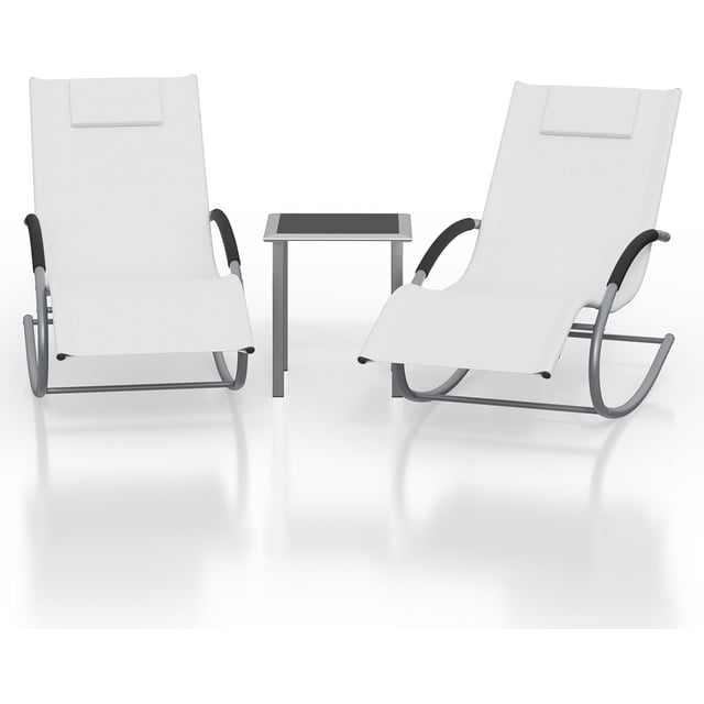 Patio Chaise Lounge Set of 3, Outdoor Pool Lounge Chair Beach Sunbathing Lawn Lounger Recliner Chair, Backrest Tanning Chairs with Arm & Side Table for All Weather, Poolside, Deck, Balcony, Backyard