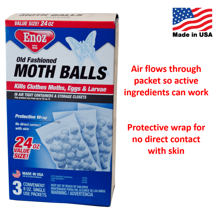 (8 Pack) Enoz Old Fashioned Moth Balls, Naphthalene Balls, 24 oz, 3 Single  Use 8 oz Packets