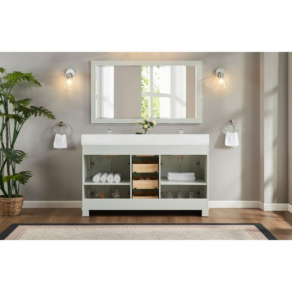 Legion Furniture 60" SILVER STRAND FINISH SOLID WOOD SINK VANITY WITH 1" ARTIFICIAL STONE TOP