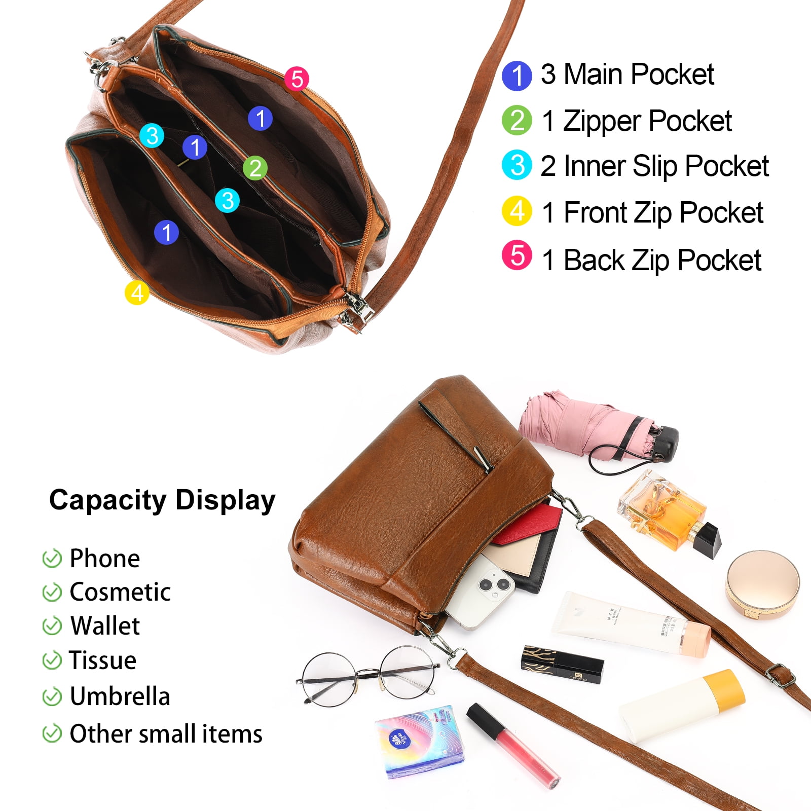 GOIACII Shoulder Bag for Women Leather Purse Crossbody Bag with Adjustable Strap