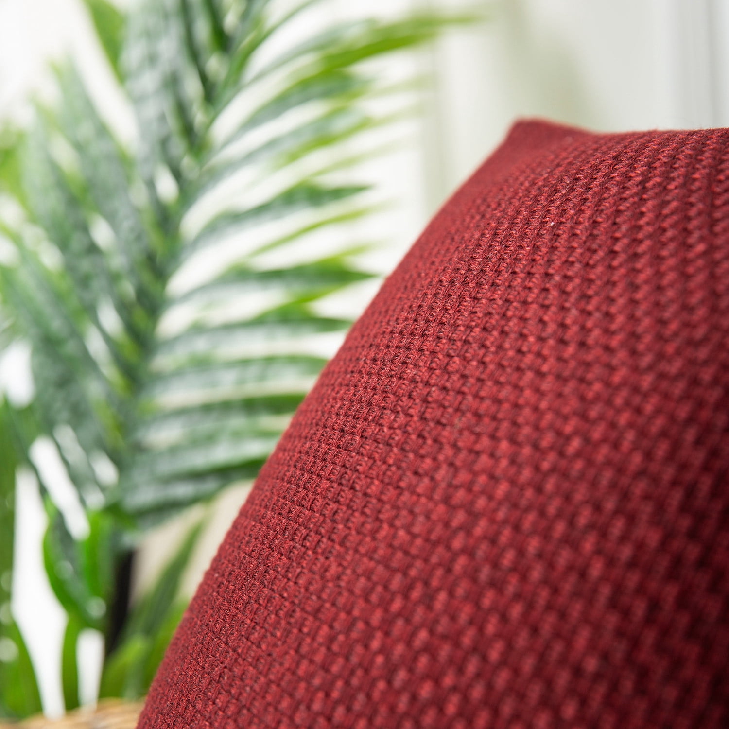 Phantoscope Classic Woven Textured Thick Solid Color Checker Plaid Series Outdoor Decorative Throw Pillow for Patio, 18" x 18", Wine Red, 2 Pack