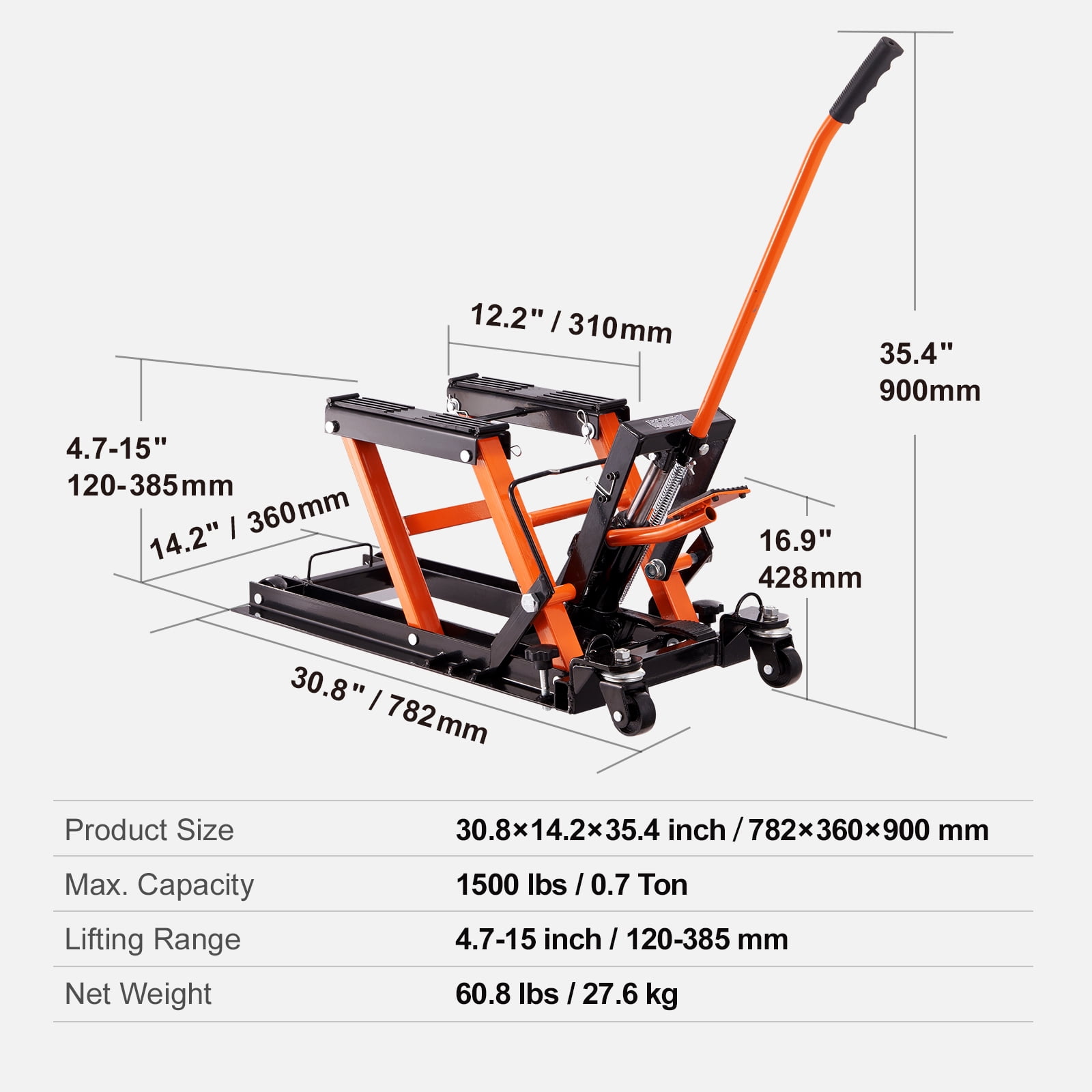 KFFKFF 1500 LB Hydraulic Motorcycle ATV Lift Jack Hydraulic Pump Hoist Jack ATV Dirt Bike Stand