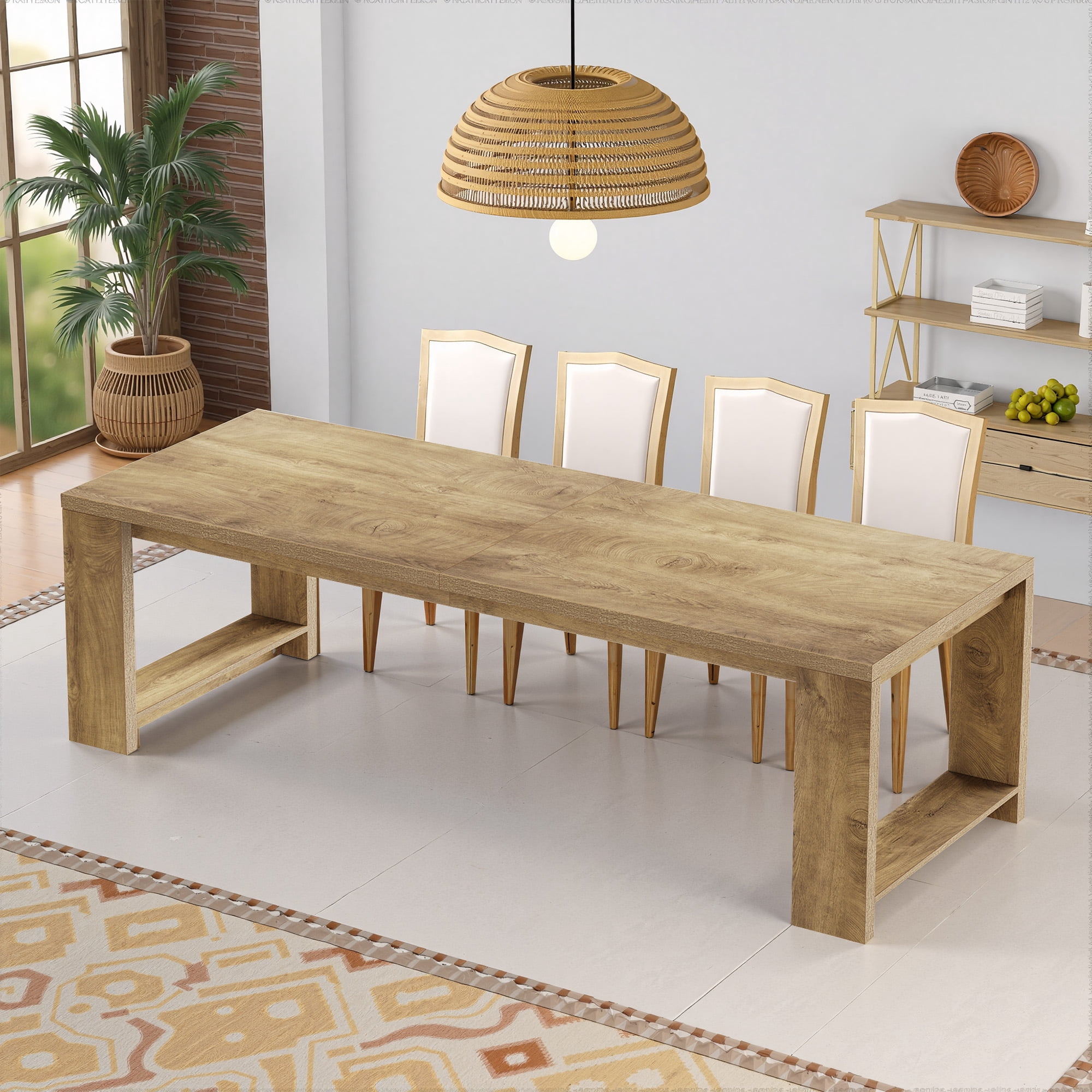 MAYEERTY 86.61" Spacious Dining Table, Sturdy Wide Legs Multifunctional Desk with Easy Assembly
