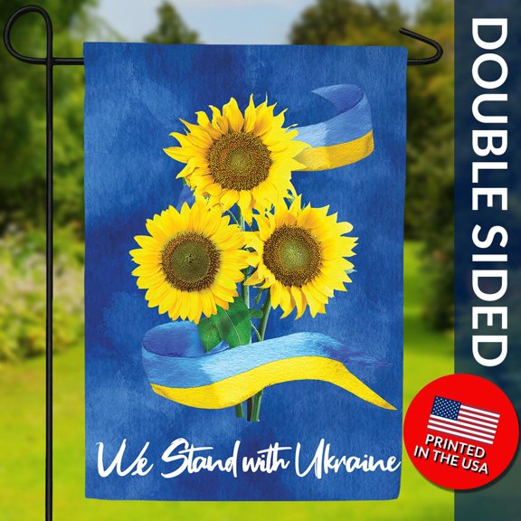 Ukraine Sunflowers Ribbon Flag We Stand Support Blue Yellow Double Sided