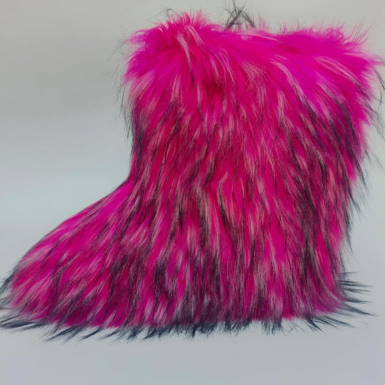 Women's Furry Faux Fur Ankle Boots – Winter Warm Fluffy Snow Booties, Flat Heel, Pull-On Design