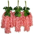thumbnail image 3 of Nvzi 12 pcs Artificial Fake Wisteria Vine Ratta Hanging Garland Silk Flowers String Home Party Wedding Decor (Dark Pink), 3 of 5
