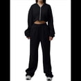 thumbnail image 1 of Conjunto Deportivo para Mujer: Sudadera con Capucha y Cremallera de Larga con Pantalones de Color Liso con Cordones - Conjunto de Dos Piezas Negro M, 1 of 6